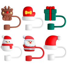 6 återanvändbara julhalmlock med tecknad design