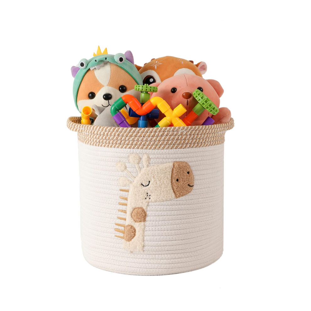 Inough Toy Storage Baskets Woven Cotton Rope Storage Basket For Kids, Blanket Baskets For Living Room Toys Organizer With Embroidery Decor, Cute