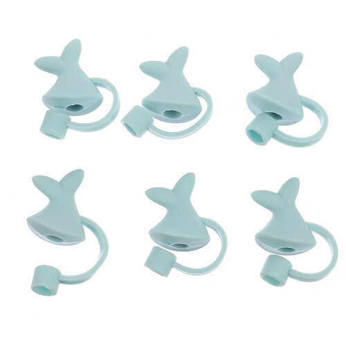 6 wiederverwendbare Silikon-Trinkhalm-Endkappen in Delfinschwanzform
