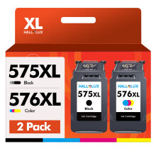 HALLOLUX PG-575XL CL-576XL Black/Tri-color 2-Pack Remanufactured Ink Cartridges Replacement for Canon 575 XL 576 XL for Canon PIXMA TS3550i TS3551i