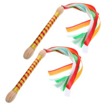 2 hölzerne Trommelstöcke im Dandiya-Stil mit Rasselschnur für Kinder/Erwachsene