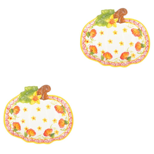 2pcs Pumpkin-shaped ceramic plate food container 2