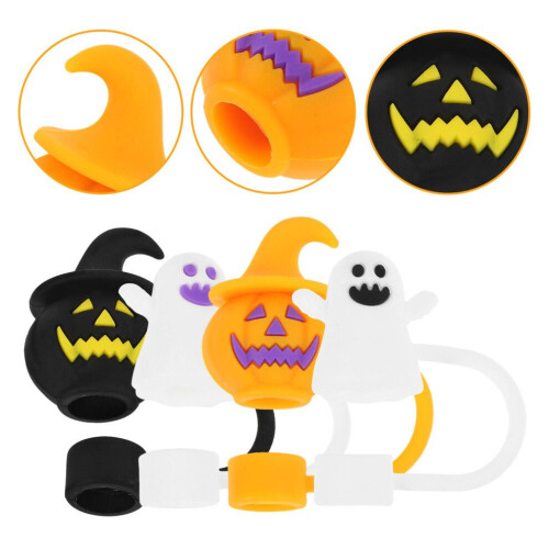 4 Halloween silicone straw caps for drinks 2