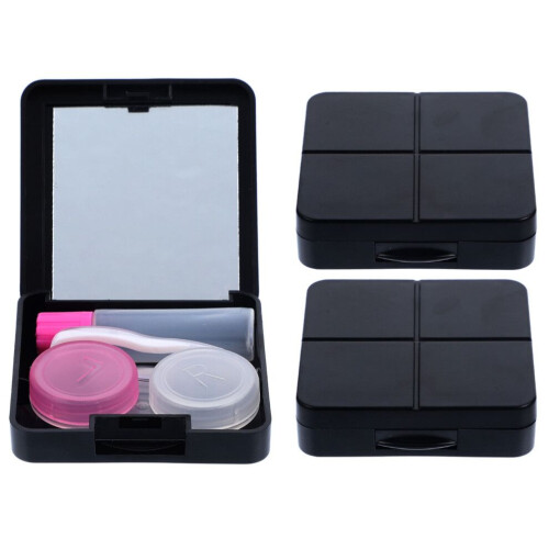 3 set resekontaktlinsfodral med spegel, bärbart set, ask 2