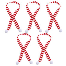 5-teiliges Strickset mit Fellbommel, rot-weißer Schal, 2 x 50 cm, warm