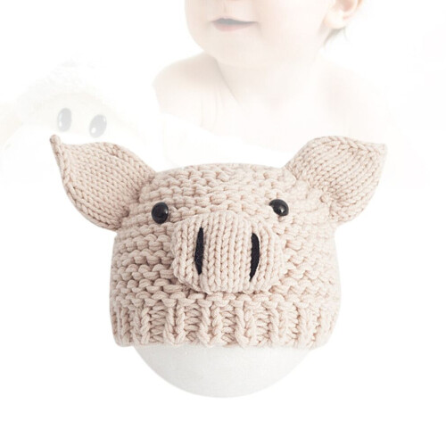 Strickmütze für Babys in Beige mit Muster 1