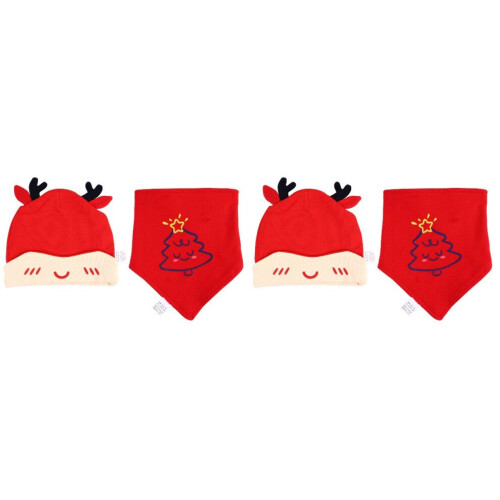 2 sets gebreide babymutsjes, kerstdriehoeksjaals 2