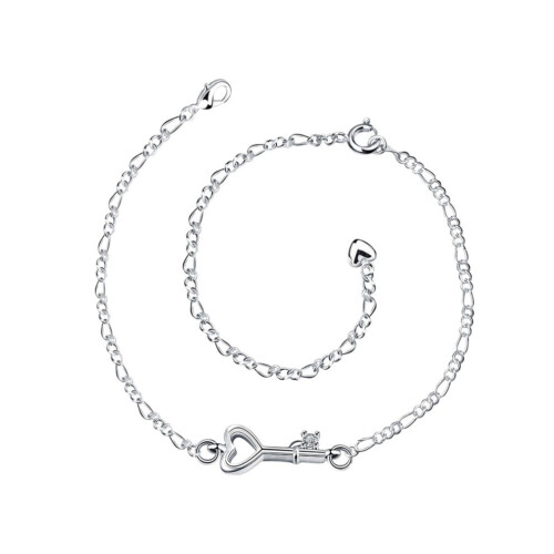 silver anklet with key pendant extension chain
