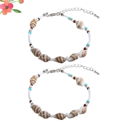 2 shell anklets with pendants for women 2