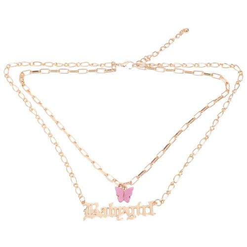 Collier pendentif en acrylique, collier à deux rangs, or bébé 1