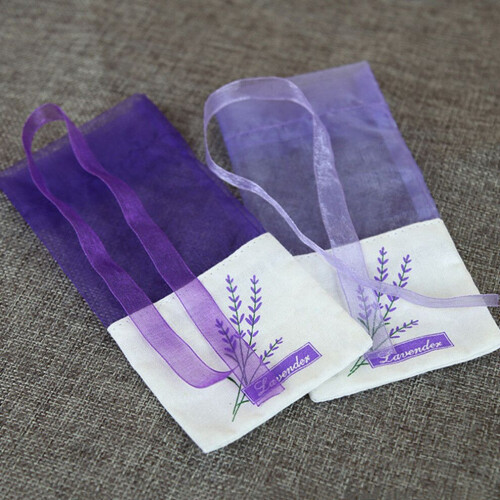 20 empty scented sachets with floral pattern, lavender scent, dark purple 1