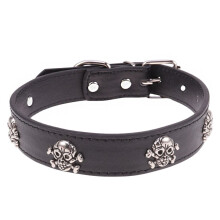 Svart läderhalsband med dödskalle, justerbart för