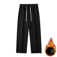 (black, XXL (76-85kg)) Men's Clothing  Men's Winter Fleece Loose Jeans Velvet Warm Elastic Waist Wide Leg Y2K Denim Pants Straight Comfortable