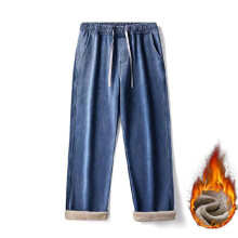 Men's Clothing  Men's Winter Fleece Loose Jeans Velvet Warm Elastic Waist Wide Leg Y2K Denim Pants Straight Comfortable