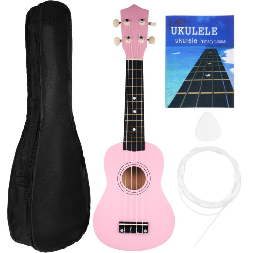 Hawaiiansk ukulele i rosa med lindträ