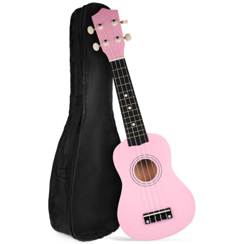 Hawaiiansk ukulele i rosa med lindträ 2