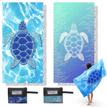 2 Pack Microfibre Beach Towels for Adults Extra Large, 180 ? 90 cm Quick Dry Beach Towel with Double Side Print, Lightweight Beach Towel with Net Bag,