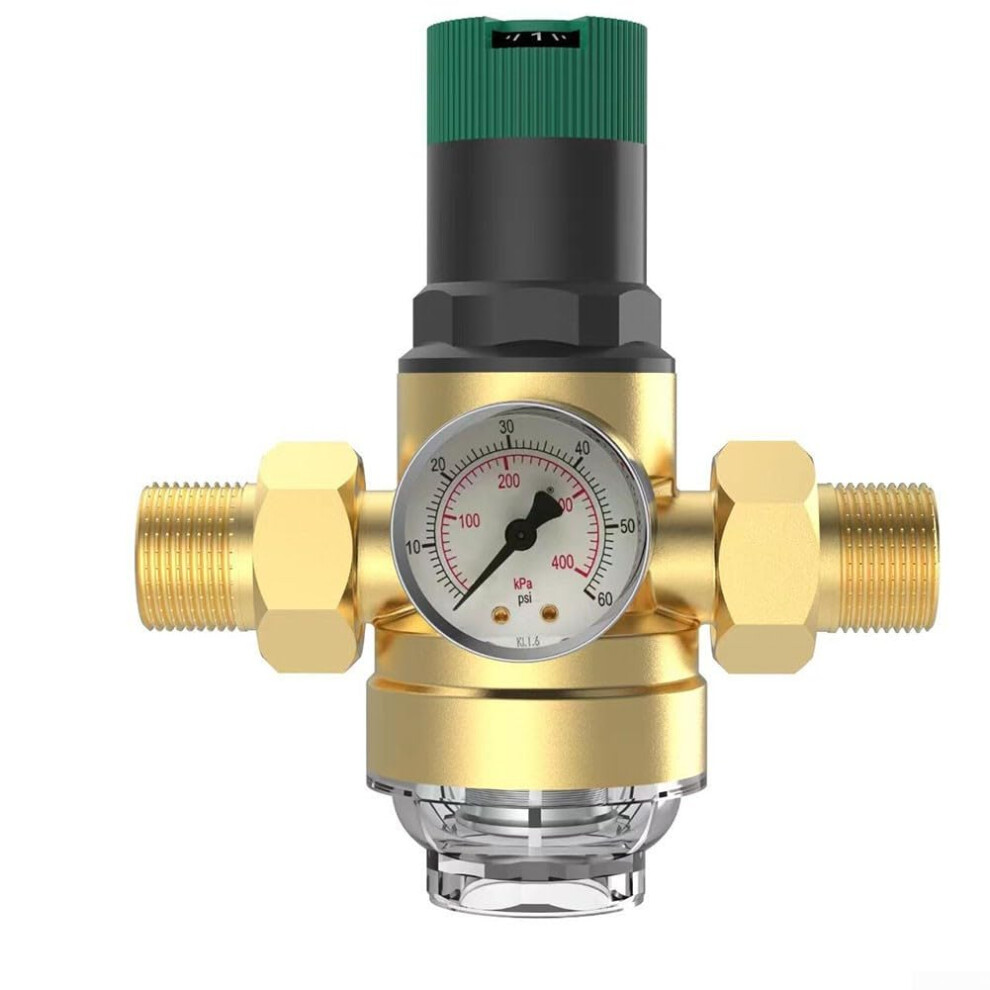 Water Pressure Reducer With Gauge, Water Filter Brass Connection Pressure Reducer For Monitoring Management(1/2/Dn15) 9067246683337