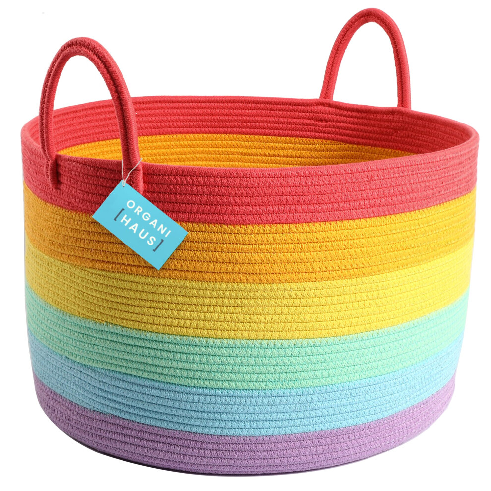 Rainbow Cotton Rope Storage Basket With Handles, 50 X 33 Cm, Colourful Decoration For Storing Children's Toys And Organising, Dirty Laundry Organihaus