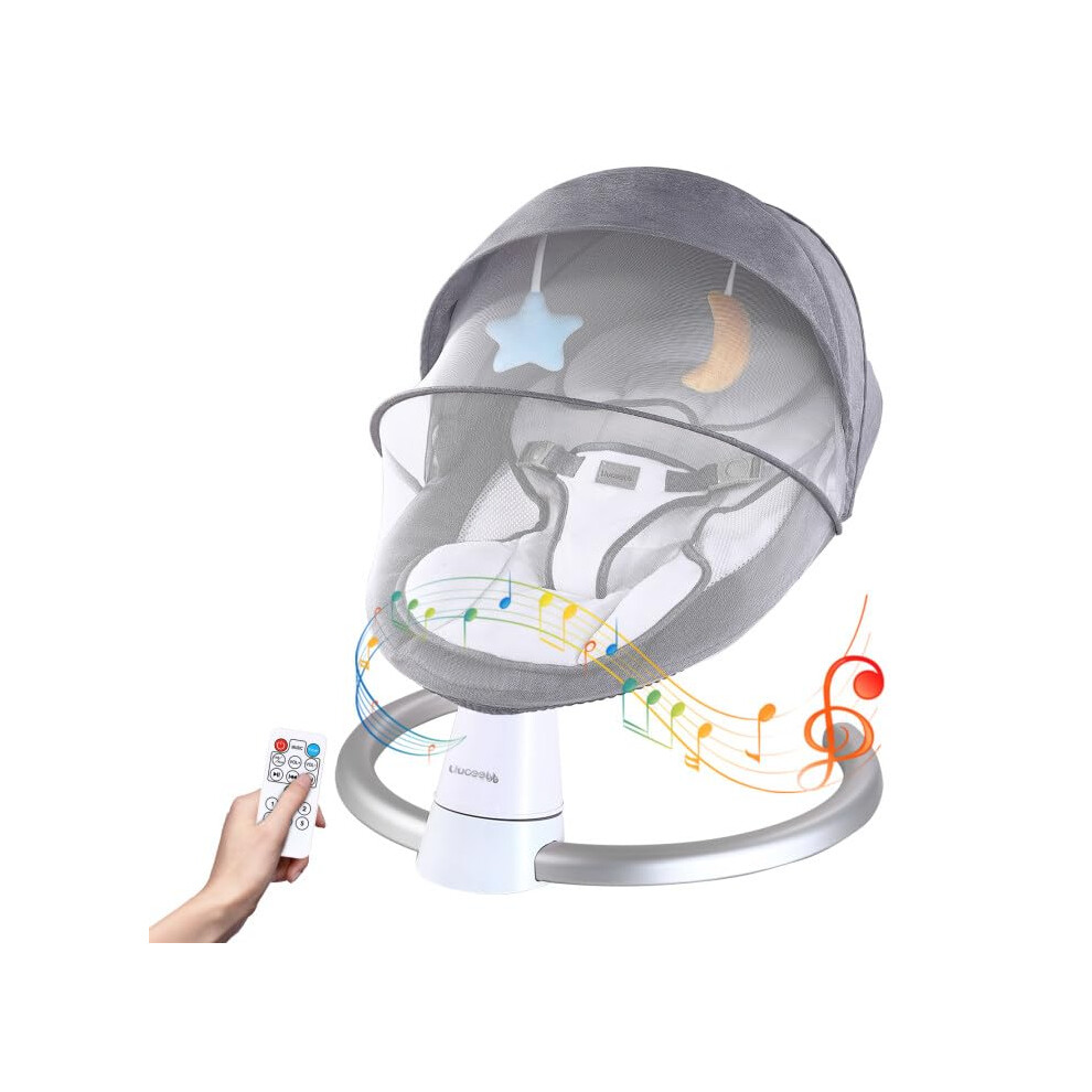 Uuoeebb Electric Baby Bouncer With Bluetooth, Baby Bouncer Chair With 5 Swing Speed, 3-Stage Timer And Remote Control, Portable Baby Swing Chair From