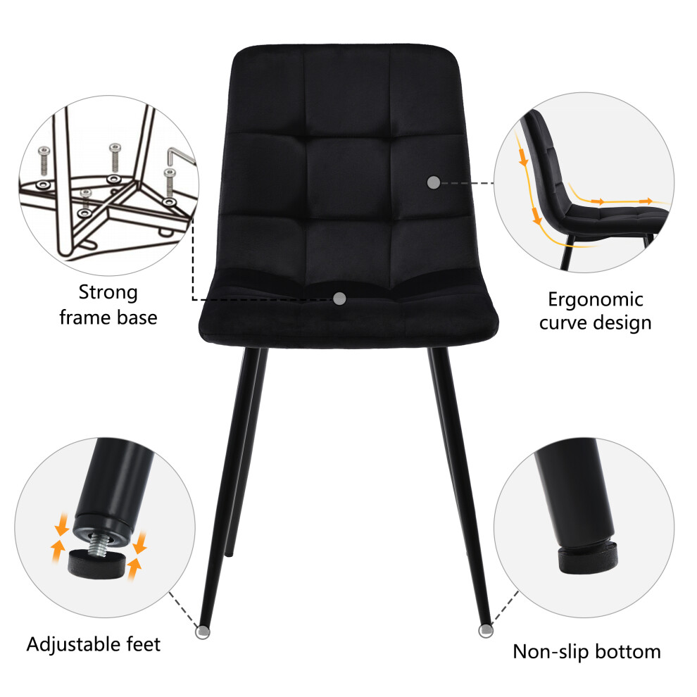 5-Piece Dining Set with Extending Table for 4 White Marble Top & Black Velvet Chairs Compact 160x80x75cm Contemporary Style-image-OPC-PMY29MQ-NEW