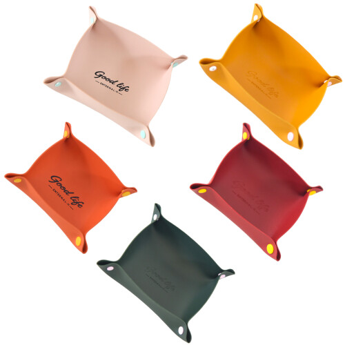 PU Leather Desktop Storage Tray With Double Compartments-Orange 2