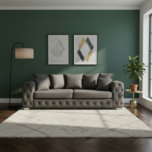 Ashton 3 Seater Grey Plush Velvet Scatter Back Sofa Modern Comfortable Living Room Seating