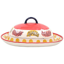 Tuscany Christmas Hand-Painted Butter Dish - Multicolor Ceramic Butter Dish with Lid, Dishwasher Safe