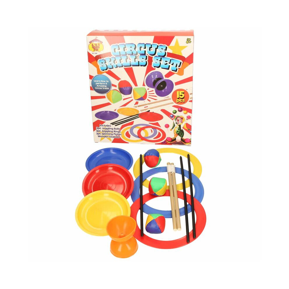 Padgett Circus Skill Set - 15-Piece Juggling, Spinning Plates, Rings, And Diablo Trick Kit For Kids Ages 6 And Up