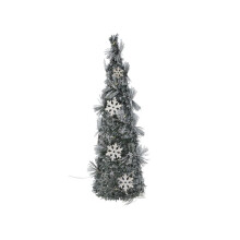 Green Cone Christmas Decoration 40cm with Warm White LED Lights and Snow Accents