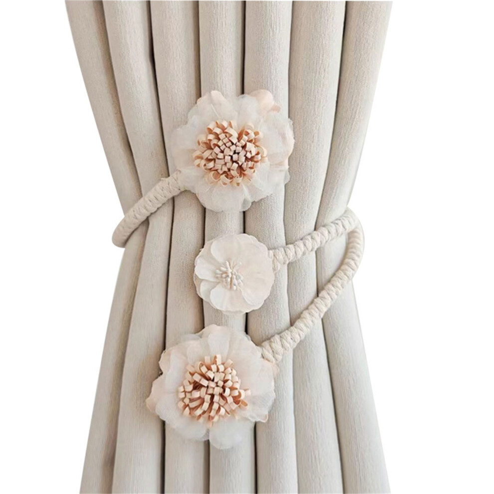 Floral Curtain Buckle Tie Decorative Window Drapery-Beige Color-image-OPC-PMY2BH8-NEW