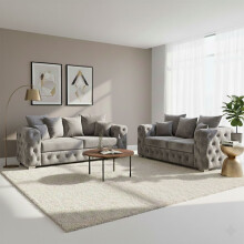 Ashton 3+2 Seater Grey Plush Velvet Scatter Back Sofa Modern Comfortable Living Room Seating