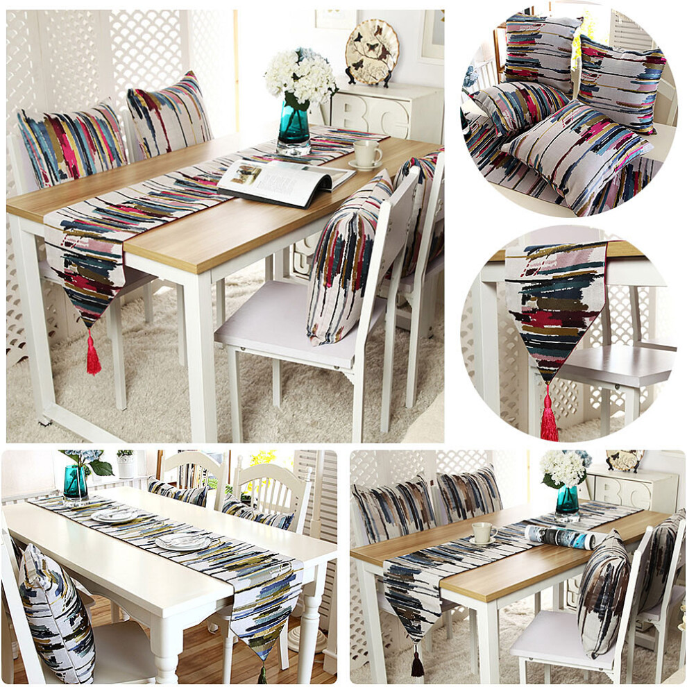 Modern Table Runner Tassel Striped Embroidered Dining Decor-image-OPC-PMY2KFD-NEW