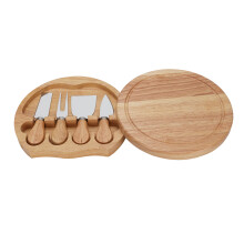 Rubberwood Cheese Board Set with 4 Stainless Steel Tools