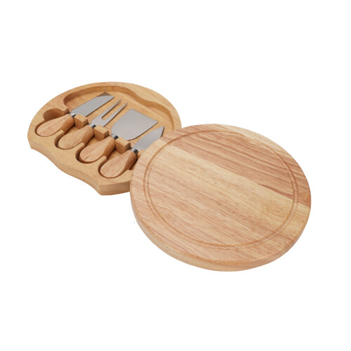 Rubberwood Cheese Board Set with 4 Stainless Steel Tools 2