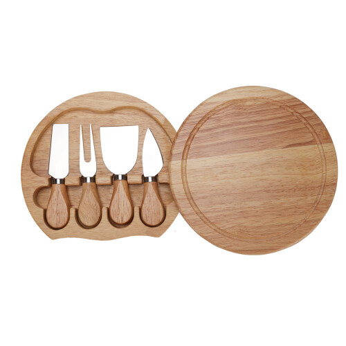 Rubberwood Cheese Board Set with 4 Stainless Steel Tools 1