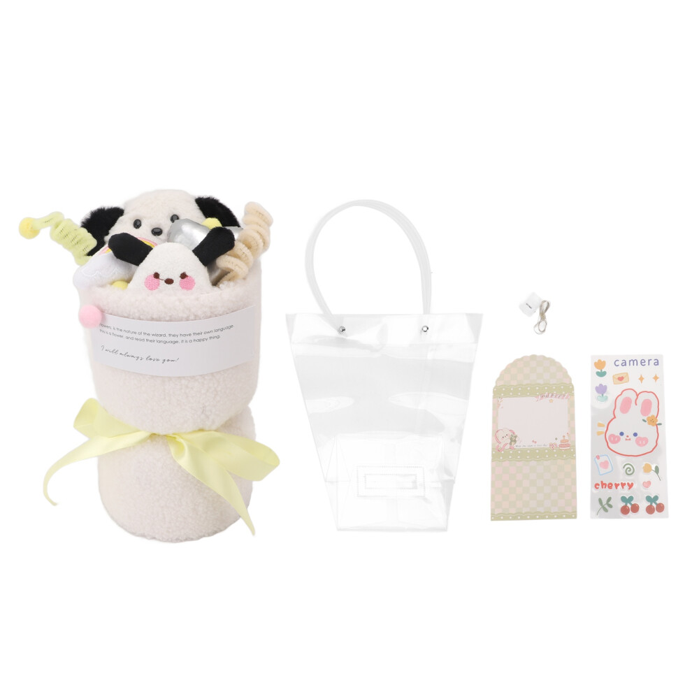 (Black White Dog) Plush Toy Bouquet Cute Stuffed Animal Doll with Greeting Card-image-OPC-PMY55JB-NEW