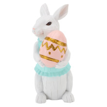 (Holding A Colored Egg) Cute Vintage Resin Easter Bunny Statue Home Ornament Holding Carrot