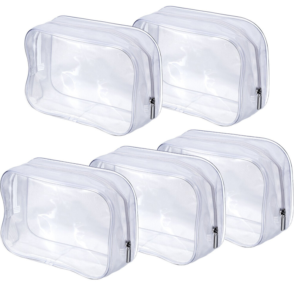 5 Pack Clear PVC Zippered Toiletry Carry Pouch Portable Cosmetic Makeup Bag for Vacation, Bathroom and Organizing (Small, White)-image-OPC-PP5PM2-NEW