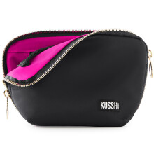 KUSSHI Washable Travel Makeup & Cosmetic Bag (Everyday Satin Black/Pink)