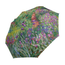 AHOMY Auto Öppna Stänga Paraply, Iris Trädgård i Giverny Monet Resepakparaplyer för Regn och Sol