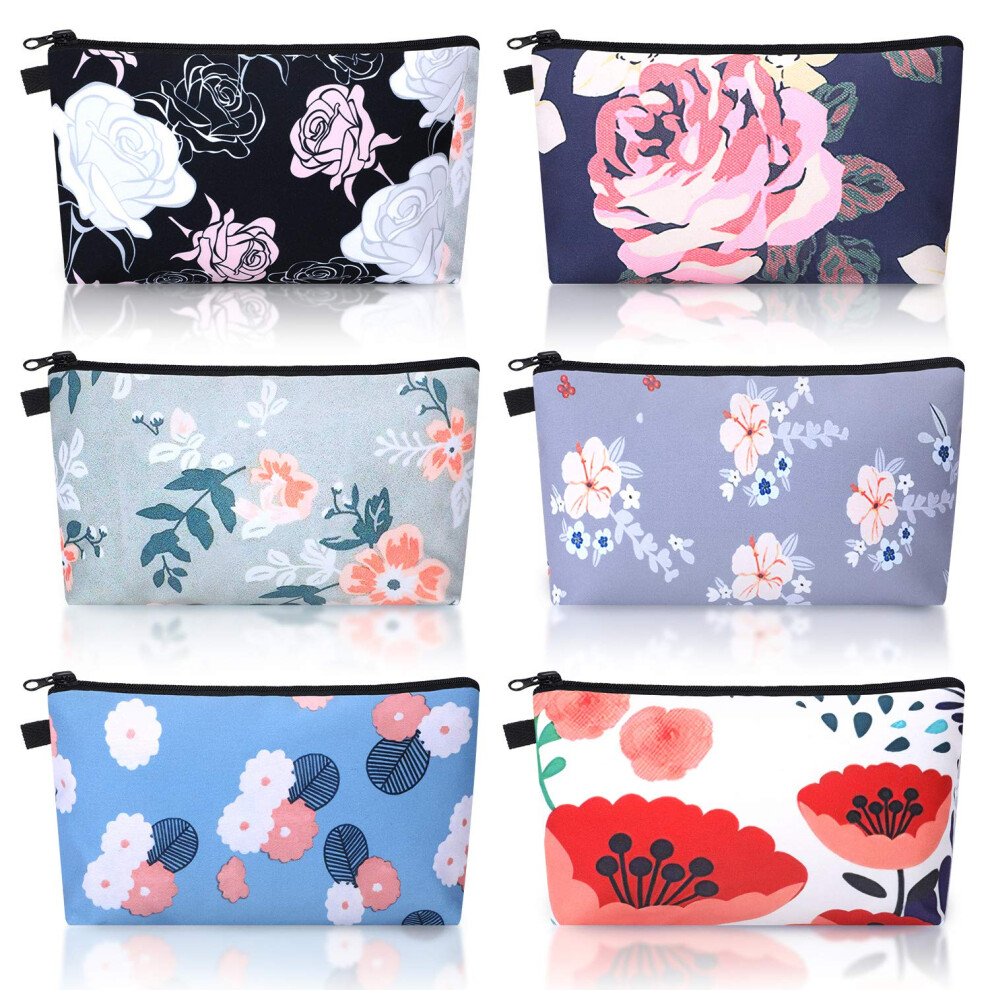 Chuangdi 6 Pieces Makeup Bag Toiletry Pouch Waterproof Cosmetic Bag With Mandala Flowers Llama Sloth Unicorn Patterns 6 Styles (Flower Style)