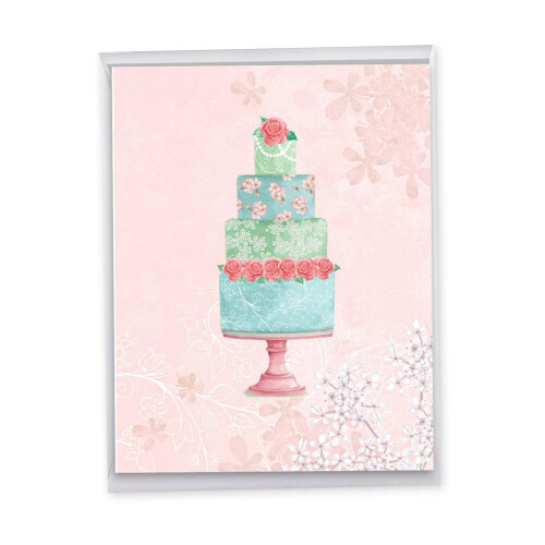 NobleWorks - 1 Bonito Cartão de Parabéns de Casamento c/ Envelope (Grande 8.5 x 11 Polegadas) - Floral Camadas