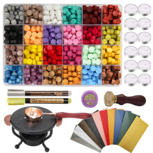 Wax Seal Stamp Kit YIPLED 24 Colors 748 Pcs Sealing Wax Beads with Wax Seal Stamp Tea Candles Stamp Warmer Melting Spoon Envelopes and Metallic