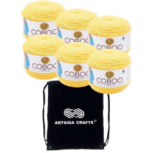 Lion Brand Coboo Yellow 835-157 (6-n?gler - Samme farveparti) DK Light Kamgarn #3 Bomuld Bambusgarn til h?kling og strikning med projekttaske