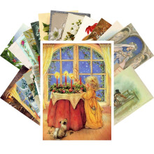 PIXILUV Vintage Julhlsningskort 24st Jultema Vykort Trddjur Dekorationer Reprint Vykortset