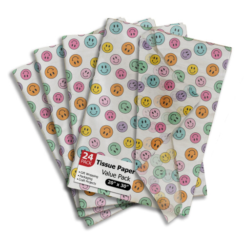 Smiley Faces Papiertücher für Geschenktüten oder -boxen - Bunte Dekorationspapier für Verpackung | 24 Blatt