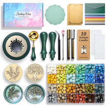 Kit de Selo de Cera, 24 Cores e 600 Pérolas com Caixa de Presente, Derretedor de Cera, Carimbo e Caneta