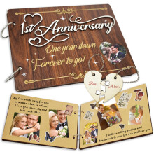 Sammelalbum zum 1. Jahrestag, Dating-Geschenke zum 1. Jahrestag, Holz-Fotoalbum für Paare, Ein-Jahres-Sammelalbum aus Holz, 1-Jahres-Geschenke, Samme