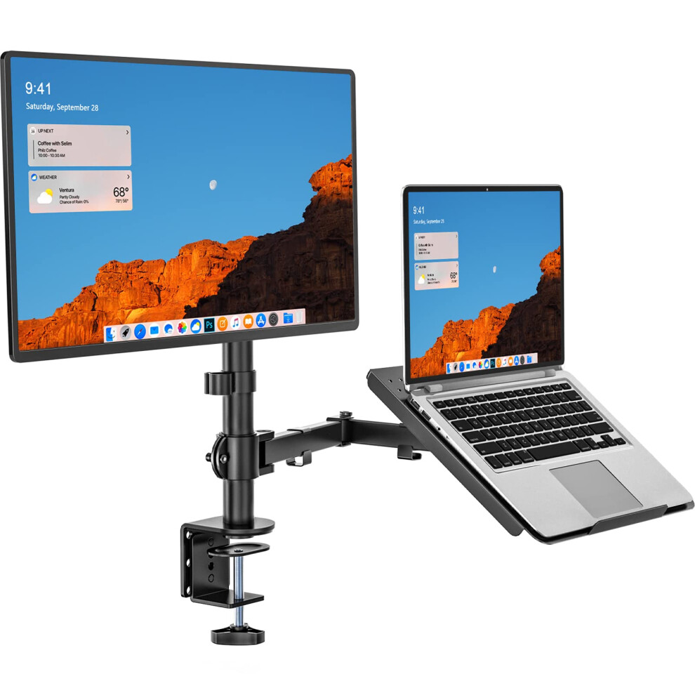 Wali Laptop And Monitor Stand Fully Adjustable Monitor Mount And Laptop Tray For 1 Laptop Notebook Up To 17 Inch And 1 Screen Up To 27 Inch 22 Lbs 811278020979